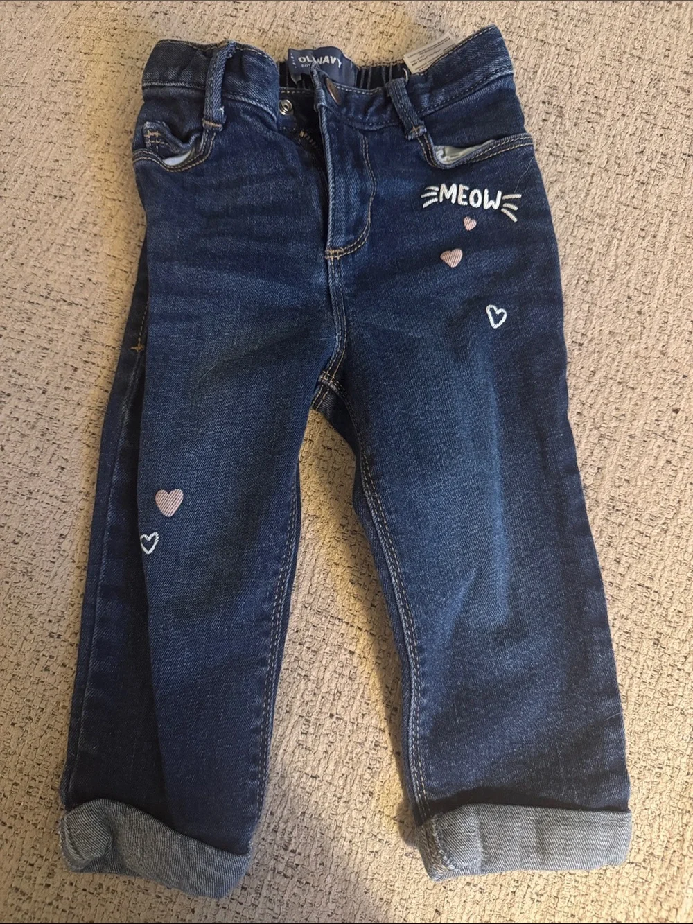 Old Navy Dark Blue Denim Jeans with Embroidered Hearts and MEOW